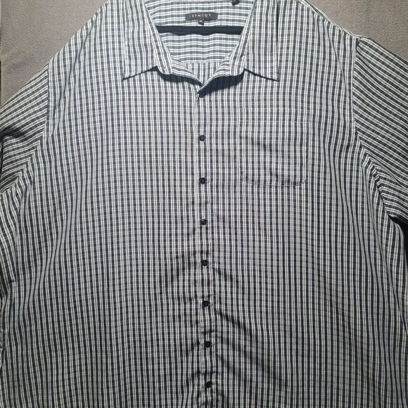 Men's Synergy 6XL Blue/Grey/White  Button Down Dress Short-Sleeve Shirt - Picture 5 of 5